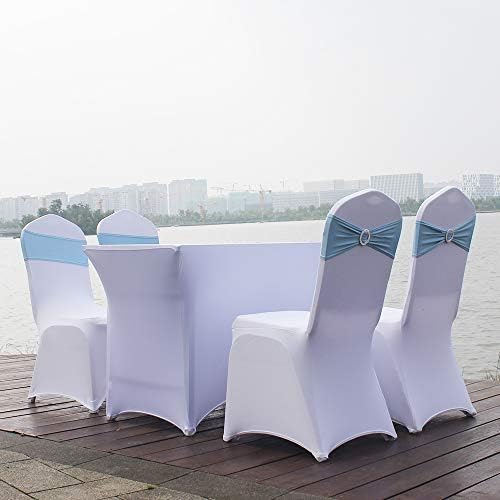 50pcs Stretch Spandex Chair Sashes for Baby Shower Wedding Chair Covers Party Banquet Decoration Elastic Chair Bands for Event(Light Blue) - Image 5