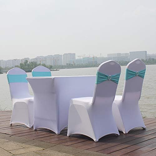 10pcs Turquoise Blue Spandex Stretch Chair Sash, Double Stitched Workmanship,Chair Cover Bands with Slider Buckle for Wedding Party Engagement Bridal Shower Birthday Decoration - Image 5