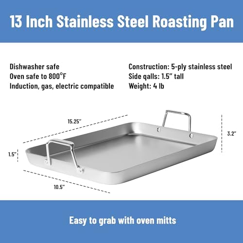 Misen Stainless Steel Roasting Pan with Handles - Versatile 5-Ply Design, Easy Grip Handles, Multi-Functional Cooking, Ideal for Baking, Searing, & Roasting, Superior Heat Conduction, Premium - 13" - Image 7