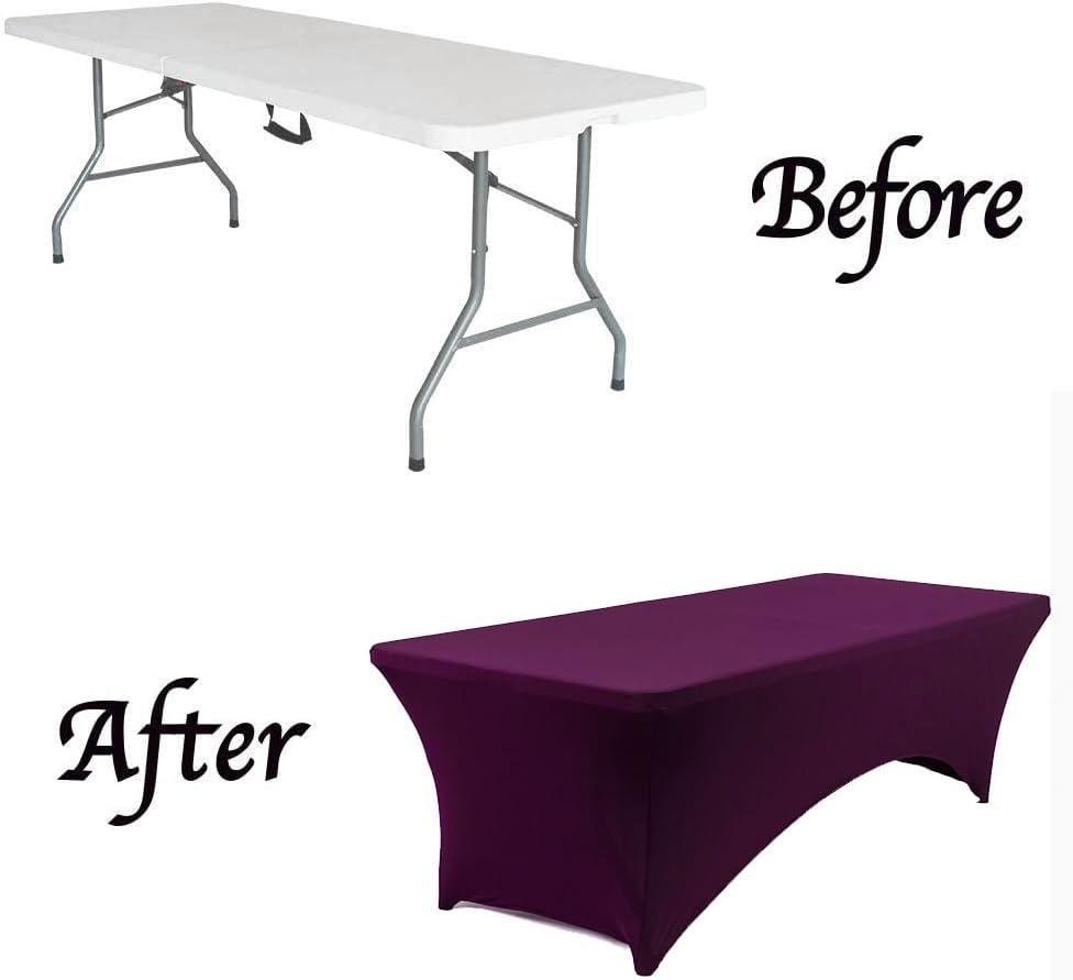MDS® Pack of 2 Spandex Tablecloth 8FT Tight Fitted Stretch Table Cover – Washable Wrinkle-Free Reusable Elastic Patio Tablecloth for Wedding, Party, Banquet, Trade Show, Event Décor - Eggplant - Image 5