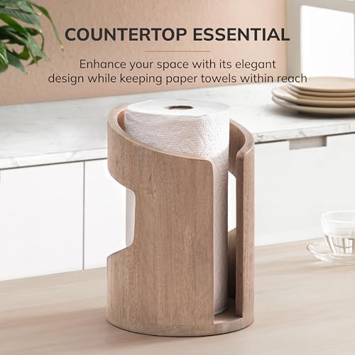 Anji Mountain Wooden Paper Towel Holder with Metal Holder, Holder Stand for Kitchen Roll Organizer & Kitchen Dining Table Home Décor, Countertop Fits Jumbo & Mega Rolls - Biscotti/Nickel, Arc Hold - Image 6