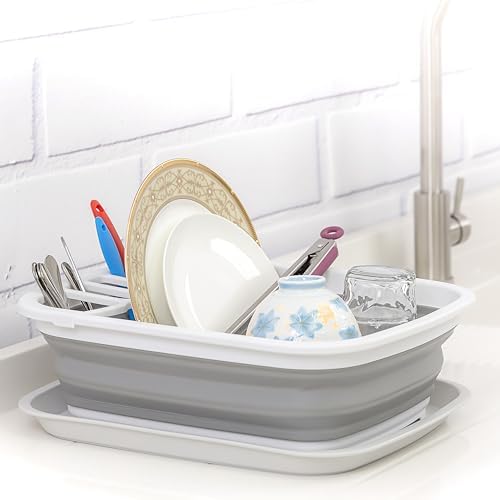 SAMMART 8L (2.11Gallons) Collapsible Plstic Dish Drainer with Drainer Board - Foldable Drying Rack Set - Space Saving Kitchen Storage Tray (White/Grey(Set of 2), 2) - Image 7