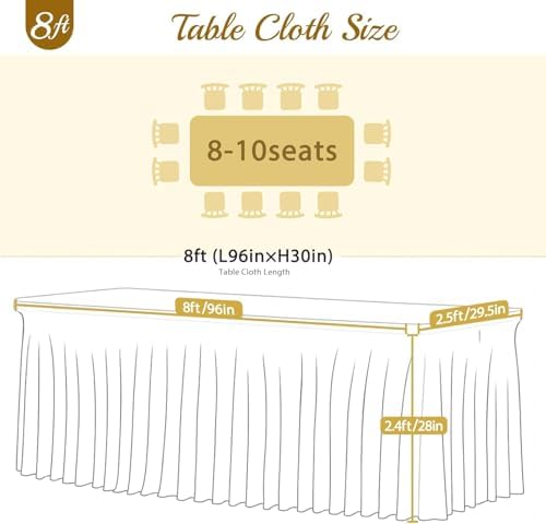 Besutolife 4 Pack Ivory Spandex Tablecloth for 8ft Rectangle Tables Fitted Table Cloth Stretch Table Covers Skirt 8ft Rectangular Tablecloths for Banquet Parties Wedding Decorations - Image 7