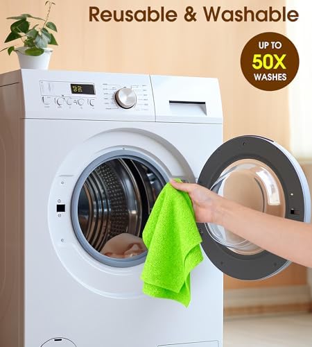 KitchLife Microfiber Cleaning Cloth Roll, 100 Pack - Tear-Away Microfiber Paper Towels, Lint-Free, Reusable, Washable for Kitchen, Car, Dishes, and Sensitive Surfaces (Neon Green) - Image 7