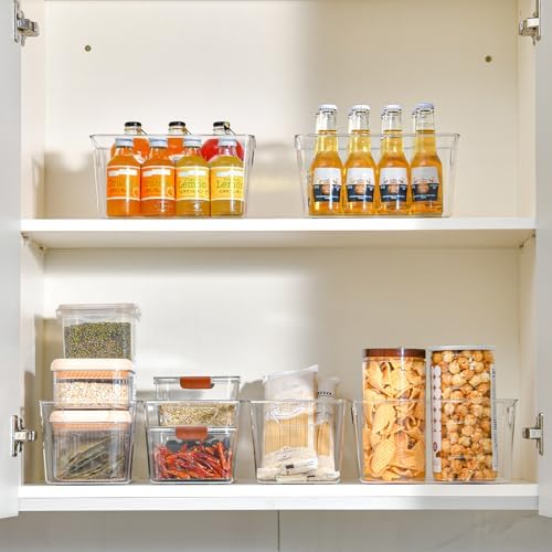 Freebat 12 Pack Pantry Organization and Storage,Clear Plastic Storage Bins | Middle, Cabinet Organizer, Clear Plastic Storage Containers with Handle,Acrylic Storage Bins for Cabinet, Fridge - Image 6