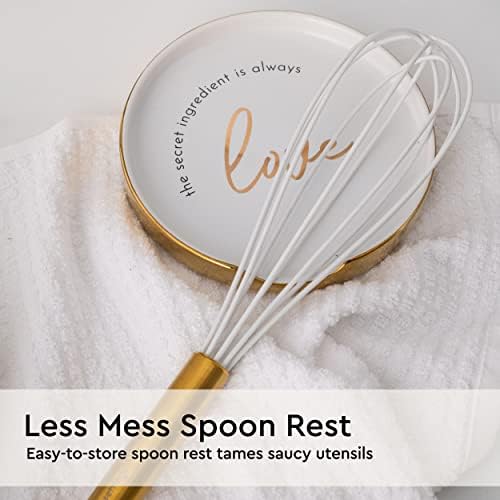 STYLED SETTINGS White Utensil Holder with Built-In Ceramic Spoon Rest | 2-Piece White and Gold Spatula Holder, Kitchen Accessory, Utensils Not Included, White & Gold - Image 6