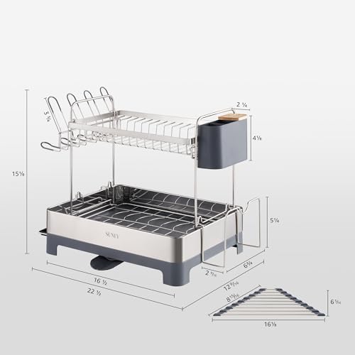SUNLY Large Dish Drying Rack, Multipurpose 2 Tier Dish Racks for Kitchen Counter, 304 Stainless, Extra Large Drain Board, Gray - Image 6