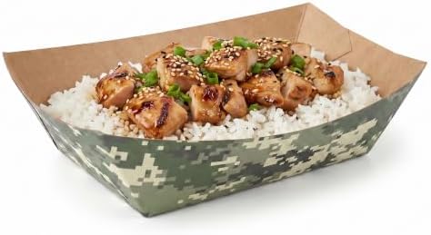 Restaurantware-Bio Tek 1 Pound Food Trays, 50 Disposable Paper Food Trays - Heavy-Duty, Greaseproof, Camouflage Paper Food Boats, For Snacks, Appetizers, Or Treats, Use At Parties Or Carnivals - Image 6