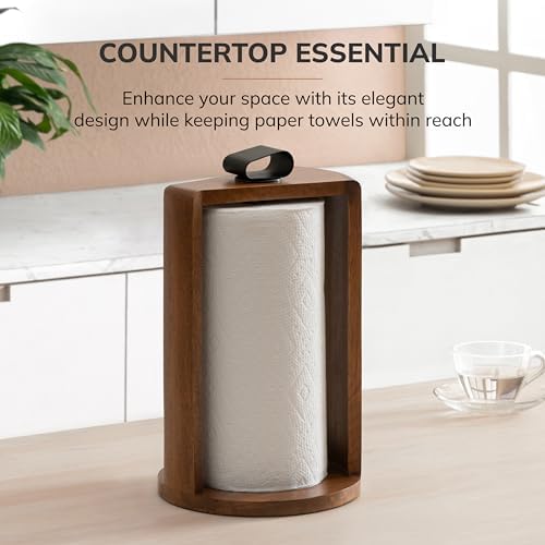 Anji Mountain Wooden Paper Towel Holder with Metal Holder, Holder Stand for Kitchen Roll Organizer & Kitchen Dining Table Home Décor, Countertop Fits Jumbo & Mega Rolls - Walnut/Black, Top Load - Image 6