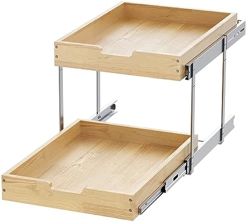 Sikarou Wood Pull Out Cabinet Organizer 2 Tie 11" W x 21" D for 12" Cabinet Opening, Heavy-Duty Sliding Drawers for Inside Cabinets Storage and Organization for Kitchen, Pantry, Bathroom - Image 6