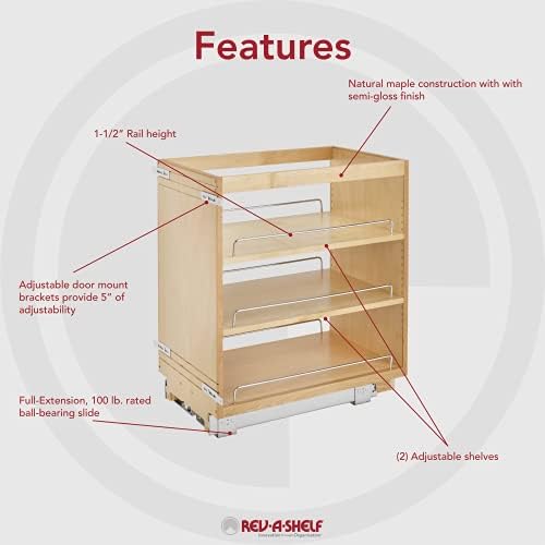 Rev-A-Shelf 14" Pullout Kitchen Cabinet Storage Organizer Slide Out Pantry Spice Rack with Adjustable Shelves for 14.5" W Cabinet Opening, 448-BC-14C - Image 6