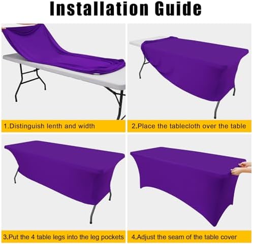 Smiry 2 Pack Spandex Table Cloth 8FT, Elastic Fitted Purple Tablecloth - Image 6