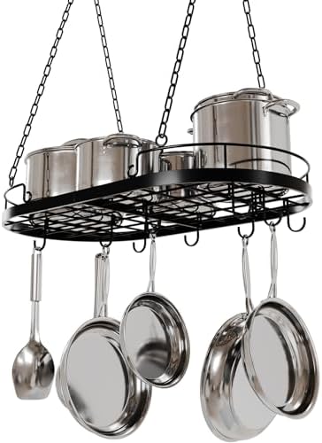 24.4” Metal Pot Rack Hanging, Oval Pan Rack Hanging with Hooks - Image 7