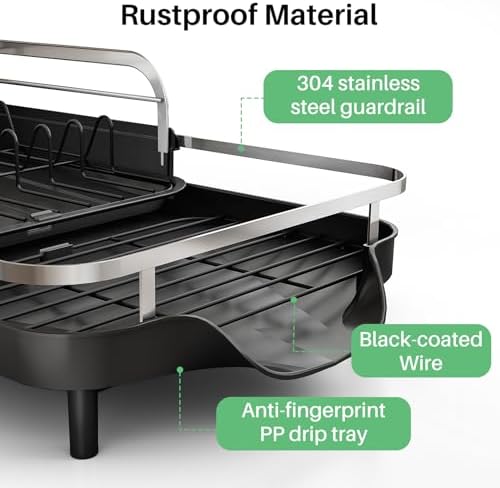 SAYZH Expandable Dish Drying Rack for Small Kitchen Counter, Black - Image 6