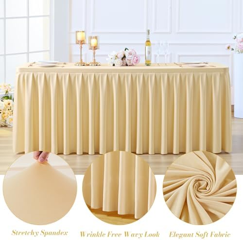 6 Pack Beige Rectangle Tablecloth 8 FT Stretch Spandex Fitted Table Cloth for 8 Foot Rectangle Tables Banquet Tablecloths Wrinkle Free Table Cover Skirt Ruffle Tablecloth for Party Wedding Birthday - Image 7