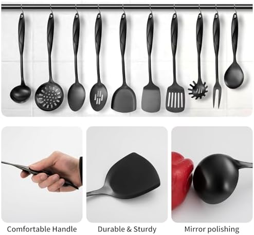 304 Stainlss Steel Kitchen Utensils Set, 10 Pcs Metal Cooking Utensil, Matte Kitchen Gadget Cookware and Kitchen Tool Set, Dishwasher Safe(Black) - Image 6