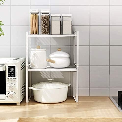 Shantton 2pk Kitchen Cabinet Shelf Counter Organizer Rack Pantry Storage Bathroom Bedroom Office Table Desk Space Saving Steel Frame Stackable Rust Resistant Non Slip White-Tall- L13in W8.3in H9.5in | 2-Pack Stackable Metal Riser Holds 40LBS with Non-S... - Image 6