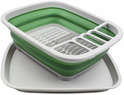 SAMMART 8L (2.11Gallons) Collapsible Plastic Dish Drainer with Drainer Board - Foldable Drying Rack Set - Space Saving Kitchen Storage Tray (Grey/Dark Sea Green, 1) - Image 7