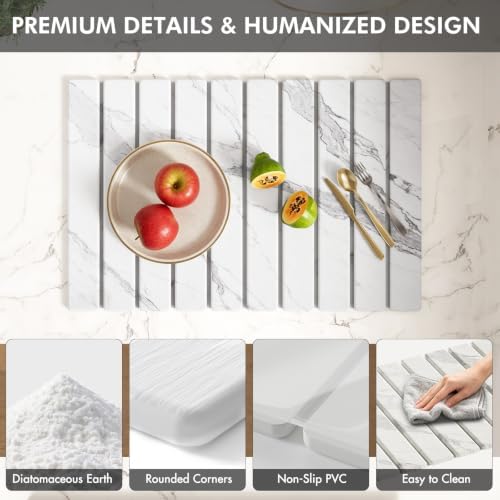 4 Pcs Diatomaceous Earth Dish Drying Mat Set, 24''x16'' Stone Dish Drying Mat, Faucet Mat and 2 Coasters for Kitchen Counter, Super Absorbent Quick Dry Mats for Dishes Bottles Cups - Image 6