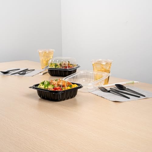 Thermo Tek 16 Ounce Clamshell Containers, 50 Disposable Take Out Boxes - Ventilated Lids, Microwavable, Black Plastic Meal Prep Containers, For Pastas, Salads, Or Sandwiches - Restaurantware - Image 6