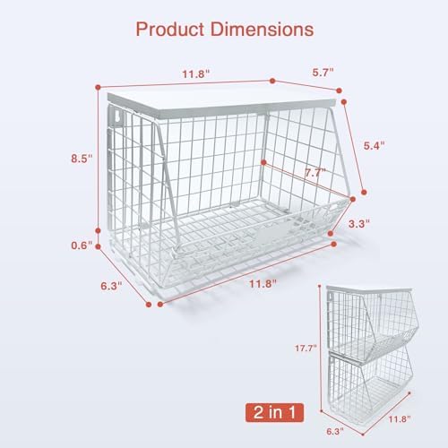 Goozii Wall Mount Bathroom Storage Basket, Fruit Produce and Vegetable Baskets for Kitchen Counter, Hanging Wire Storage Basket for Laundry Room Bedroom Closet Pantry Boys Girls Room (White) - Image 7