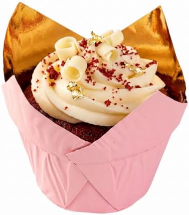 Restaurantware Cupcake Liners 500 Pack of 3.9 oz Tulip Foil Baking Paper Muffin Cases Greaseproof Baking Cups Oven Safe Pink - Image 6