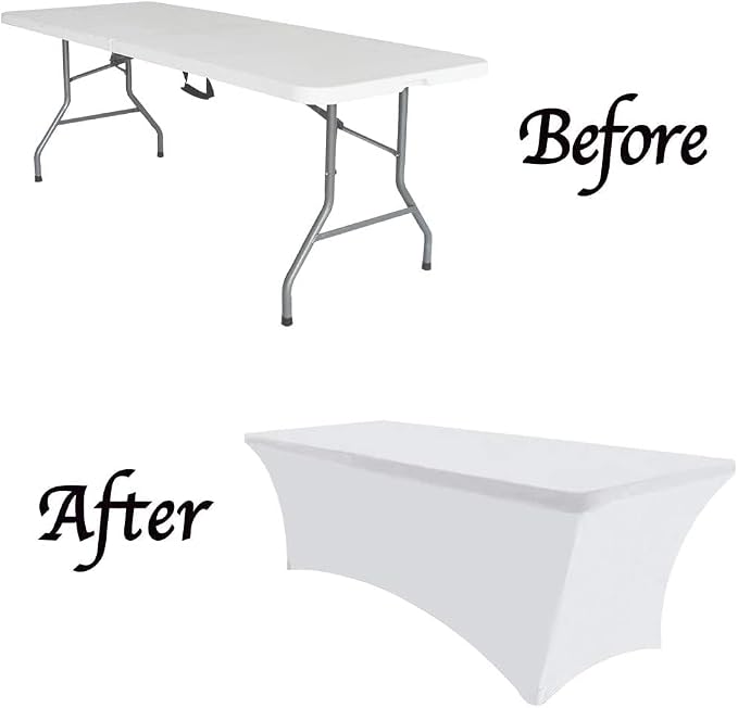 MDS® Pack of 2 Spandex Tablecloth 6FT Tight Fitted Stretch Table Cover – Washable Wrinkle-Free Reusable Elastic Patio Tablecloth for Wedding, Party, Banquet, Trade Show, Event Décor - White - Image 5