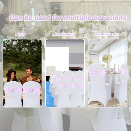 Joccun 30 PCS Spandex Chair Sashes Bows Stretch Chair Cover Band with Buckle Slider Universal Elastic Chair Ties for Wedding Banquet Party Event Decoration (Lavender) - Image 7
