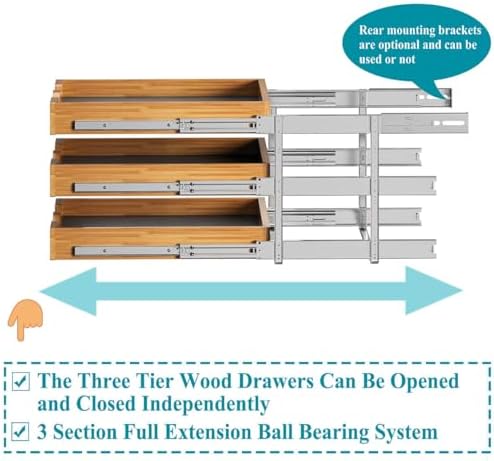 OCG Pull Out Drawer 14" W x 21" D, 3 Tier Pull Out Cabinet Organizer, Heavy-Duty Slide Out Drawer for Cabinets, Base Cabinet Organization for Kitchen, Pantry, Bathroom - Image 6