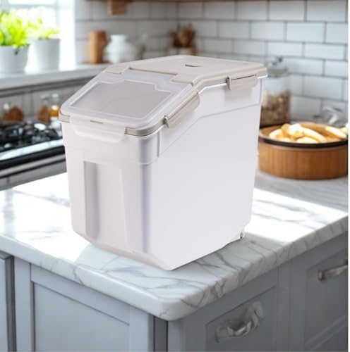 50 lb Flour Storage Container, 2 Pack Rice Storage Container with Measuring Cup/Wheels Seal Locking Lid for Flour, Rice, Grain, Cereal, Dry Food Dispenser Organizer Storage Bin (Grey) - Image 7