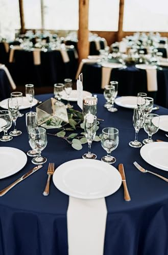 10 Pack Navy Blue Round Tablecloths,120 Inch Polyester Table Cloth - Image 6