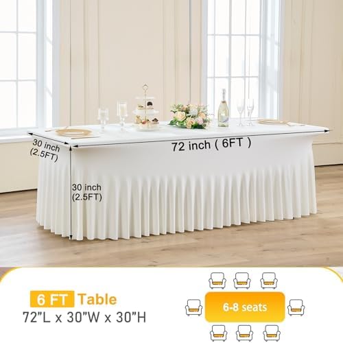 CO-AVE 8pack Ivory Spandex Tablecloths 6ft for Rectangle Tables, Wrinkle Free Classy Table Skirt Stretchy 6 Foot Fitted Table Cloths Covers for Weddings Birthday Party Events Banquette Baby Shower - Image 7