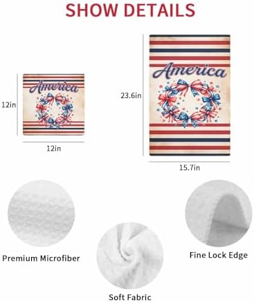 4th of July Hand Towels Set,Waffle Weave Kitchen Towels 2PCS,Country Patriotic USA Flag Bow Garland Stripes Microfiber Hair Face Bath Tea Towel Absorbent Quick Drying Cleaning Dish Cloths,15.7"x23.6" - Image 7