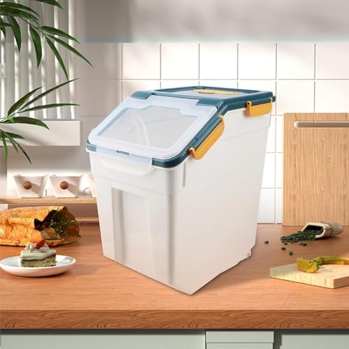 AnRui Rice Storage Container 50LB, Airtight Flour Storage Containers, Plastic Cereal Grain Dispenser Organizer Pet Food Storage Bin with Lid, Measuring Cup, Scoop, Blue, 2Pcs,Total Capacity:100LB - Image 6