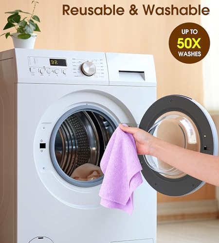 KitchLife Microfiber Cleaning Cloth Roll, 100 Pack - Tear-Away Microfiber Paper Towels, Lint-Free, Reusable, Washable for Kitchen, Car, Dishes, and Sensitive Surfaces (Light Purple) - Image 7