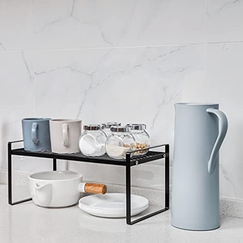 Shantton Cabinet Shelf Organizer, Pantry Shelf Rack, Black 16x8.3x7.3 | 2-Pack Stackable Metal Riser Holds 40LBS with Non-Slip Feet for Kitchen Pantry Bathroom Countertop Freezer Cupboard - Image 6