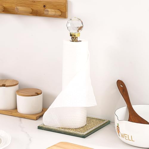 Gold Crystal Standing Paper Towel Roll Holder Countertop Weighted Rack,Glam Cute Bling Rhinestone Jeweled Diamonds Modern Decoration Christmas Housewarming Gifts for Kitchen Home Bar - Image 6