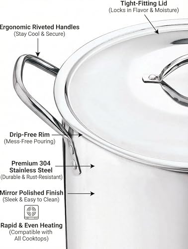 Stainless Steel Pot 12-Qt scald-resistant handle with metal lid Stock Pot Holds 3 gallons of soups and stews Soup Pots for kitchen - Image 4