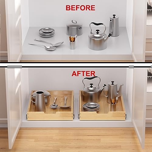 Sikarou Wood Pull Out Cabinet Organizer 17" W x 21" D, Heavy-Duty Sliding Drawers for Inside Cabinets Storage and Organization for Kitchen, Pantry, Bathroom - Image 6