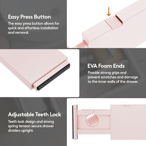 Lifewit 4" High Upgrade Drawer Divider, Adjustable Drawer Organizer Clothes | 24 Pack 11"-17" Expandable Pink Plastic Drawer Separator for Dresser, Kitchen, Closet, Nursery, Office Organization & Storage - Image 6
