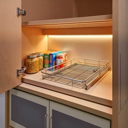 JOWBOOW Pull Out Cabinet Organizer 20" W x 21" D, Chrome | Slide Out Shelves for Kitchen Cabinet, 100 lbs Capacity, Smooth Ball-Bearing Glides, Heavy-Gauge Steel Wire, Fits 21" Opening - Image 6