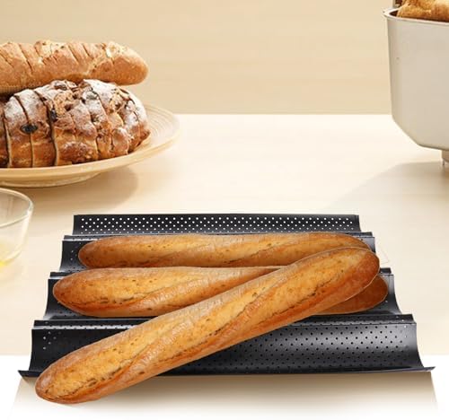 ASelected Baguette Baking Tray Baguette Tray with Non-Stick Coating Baguette Baking Mould for 4 Baguettes Bread Baking Mould Perforated Baguette Tray Rolls with 4 Cavities - Image 7