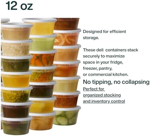 [12oz-100 Set Plastic Deli Containers with Lids - BPA Free Clear Soup Containers with Airtight Lids, Leak Resistant Food Storage for Meal Prep, Stackable/Microwave/Dishwasher/Freezer Safe - Image 6