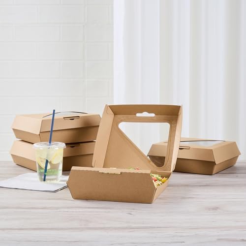 Restaurantware Clamshell Food Container 100 Count 8 x 8 x 3.31 Inches Paper Corrugated Take-Out Box Disposable Kraft Greaseproof Food Box For Burgers And Sandwiches - Image 6