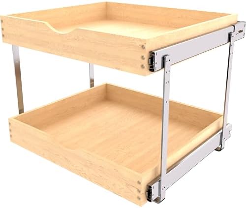 JOWBOOW 2 Tier Pull Out Cabinet Organizer 20"W x 22"D, Solid Wood by JOWBOOW