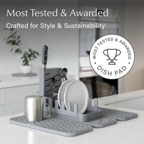 Dorai Home Collapsible Dish Drying Rack with Stone Dish Pad - Kitchen Counter Set with Diatomaceous Earth Stone Dish Mat for Quick Drying - Space-Saving Design - Original 19.9"x15.2", Slate - Image 6