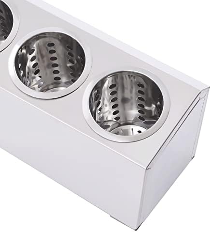 DYNAMI 4-Compartment Stainless Steel Utensil Holder,Commercial Perforated Silverware Holder,Cylinder Silverware Utensil Holder Flatware Organizer Countertop,for Restaurant Kitchen (4-Compartment) - Image 7