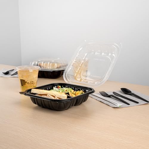 Restaurantware 34 oz Black Plastic Clamshell Container, 100 Pack - Image 6