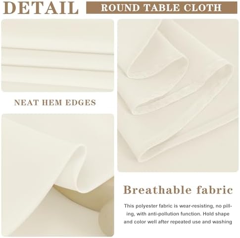 Fitable 6 Pack Ivory Round Tablecloths 120 Inch for 48"-96" Tables - Image 7
