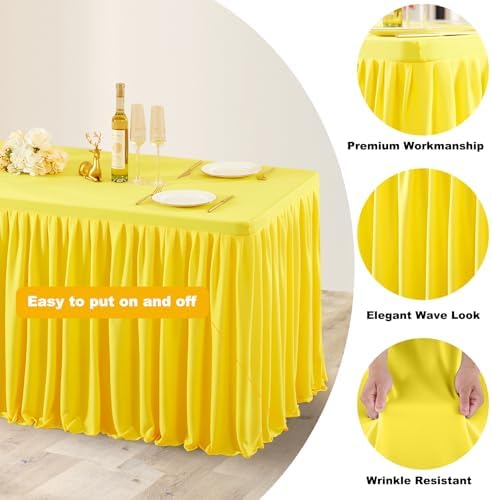 Wish Care Yellow Table Clothes for Rectangle Tables 6ft, Wrinkle Resistant Fitted Table Cloth with Pleated Ruffle Skirts for Banquet Wedding Baby Shower Folding Tables - Image 6
